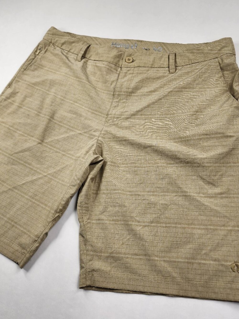 Hang Ten Mens 40 Tan Hybrid Shorts Stretch Performance Quick Dry Flaw Good
